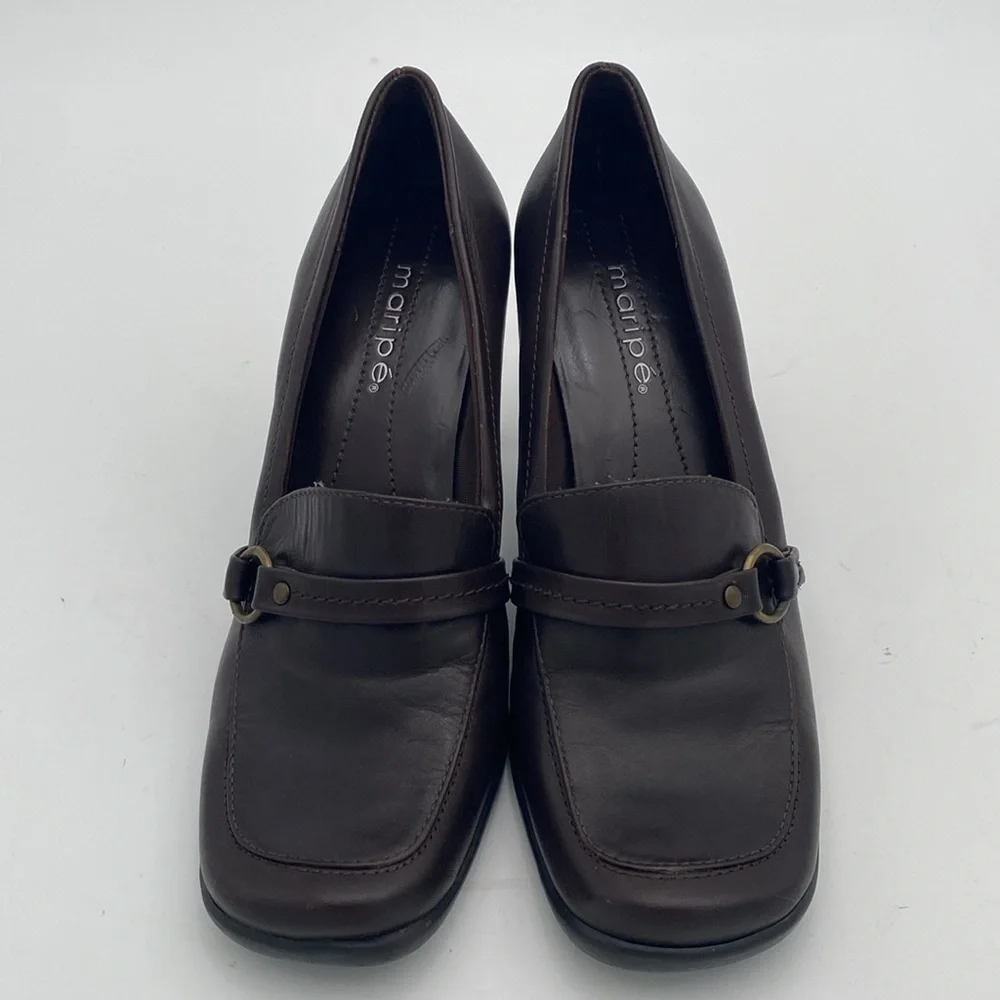 Vintage Maripe Brown Women Heels 6 pump leather slip on office casual retro Y2K